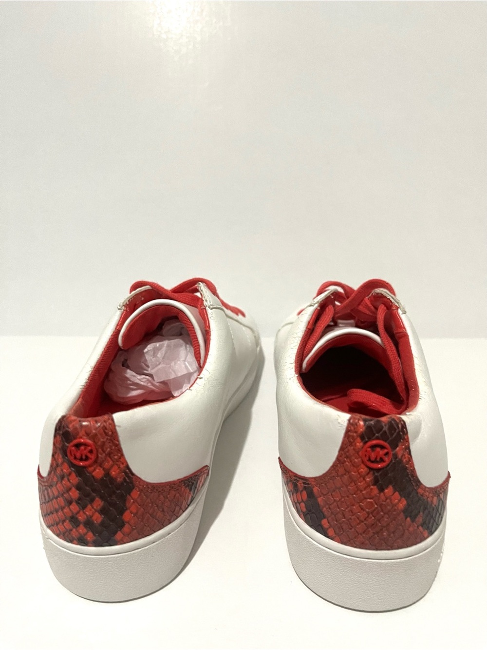 Michael Kors White Leather Sneakers with Red Accents - Picture 3 of 7
